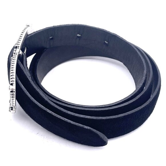 Landes Women Genuine Suede Black Belt Adjustable Floral Silver Tone Buckle Large - Picture 5 of 7